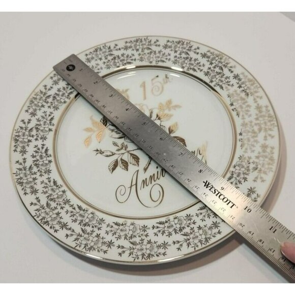 Vintage Norcrest Gold Floral 15th Anniversary Collector Plate Great Gift Couples - Picture 10 of 10